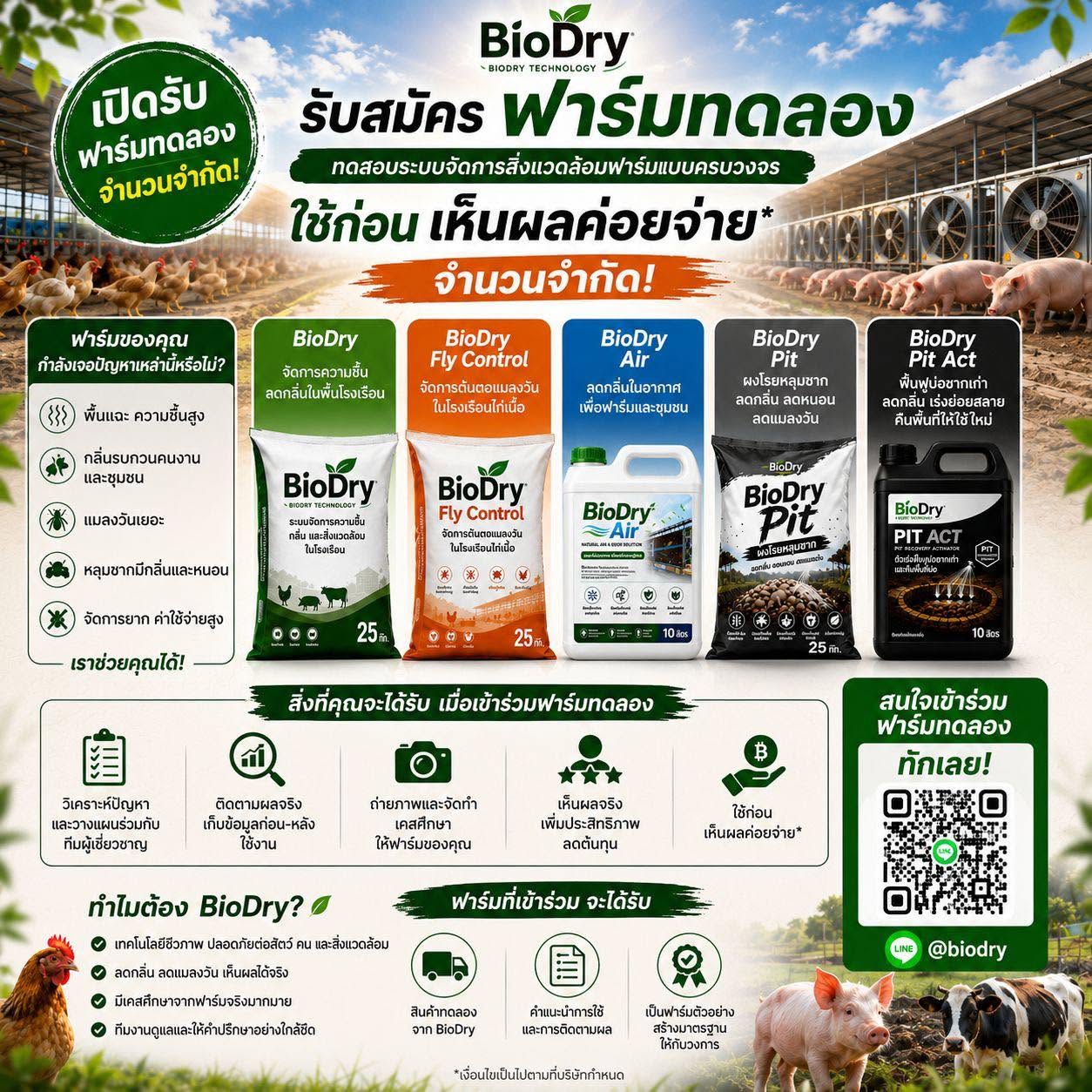 เปิดรับสมัครฟาร์มทดลอง BioDry ใช้ก่อน เห็นผลค่อยจ่าย