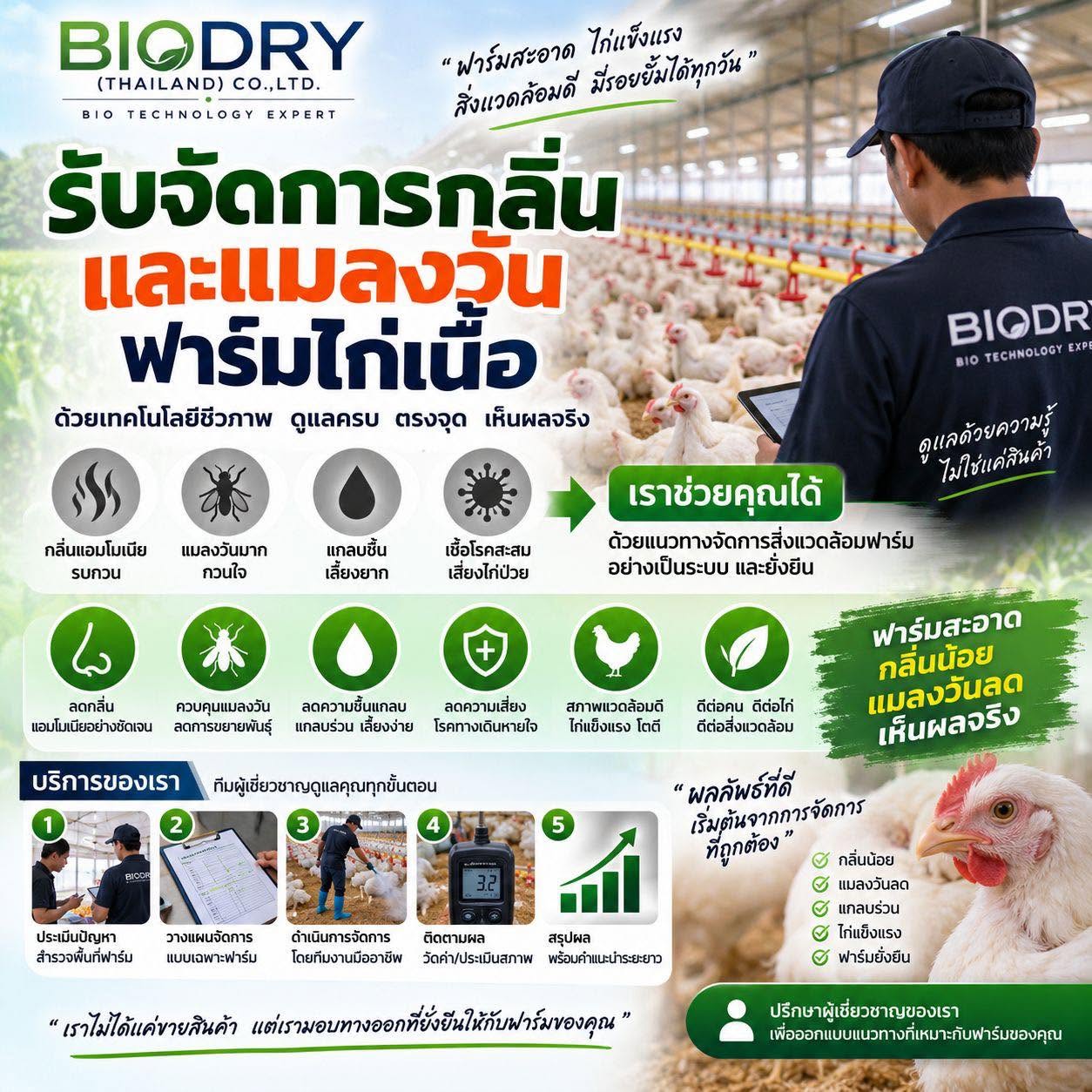 รับจัดการกลิ่นและแมลงวันฟาร์มไก่ ด้วยเทคโนโลยีชีวภาพ ดูแลครบ ตรงจุด เห็นผลจริง